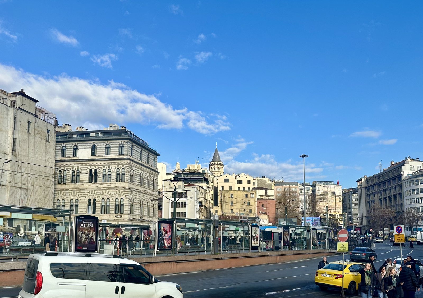 Karaköy waterfront with Galata Tower rising behind the buildings