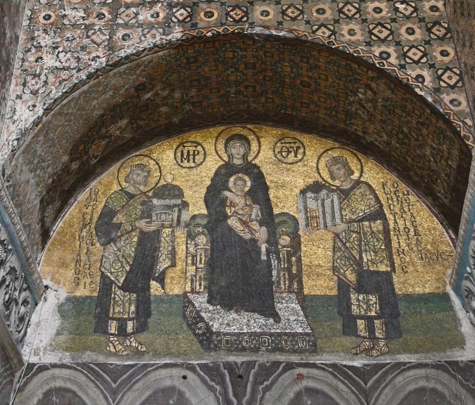 The 10th-century mosaic of the Virgin and Child between Justinian and Constantine in Hagia Sophia